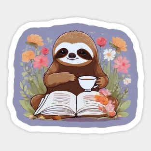 Sloth With Cup Of Tea And Book Sticker